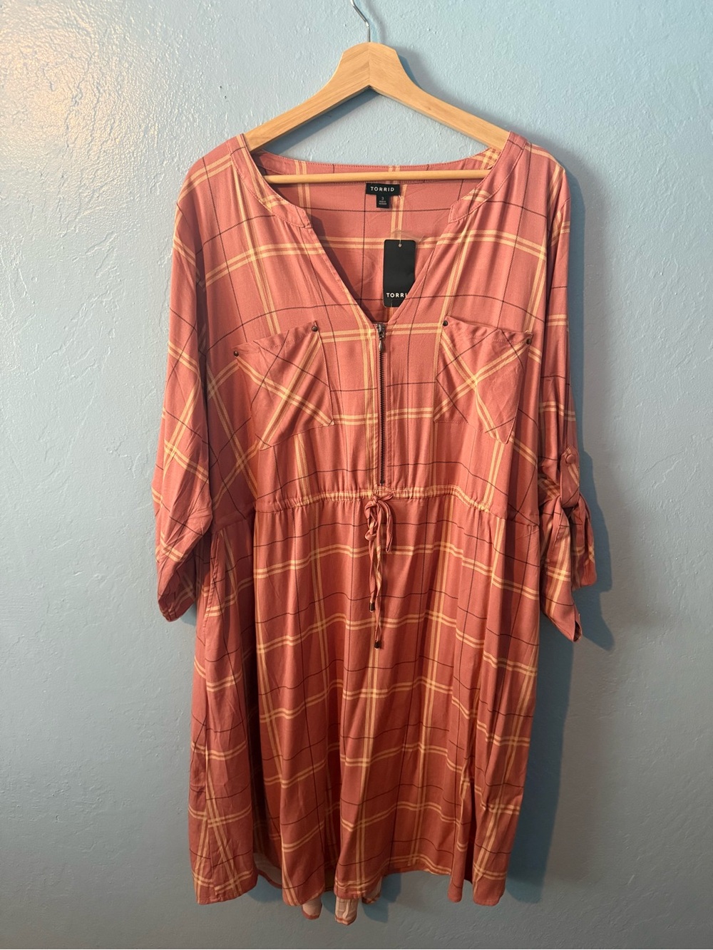 torrid dusty rose plaid zipper drawstring swim coverup